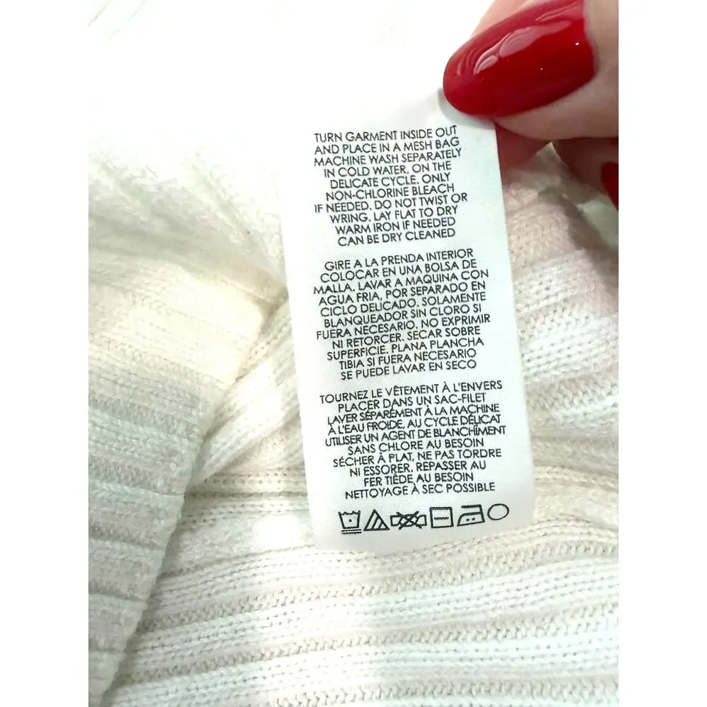 Cabi Snapshot Cardigan M White Cropped Ribbed Knit Snap V Neck Sweater 6173